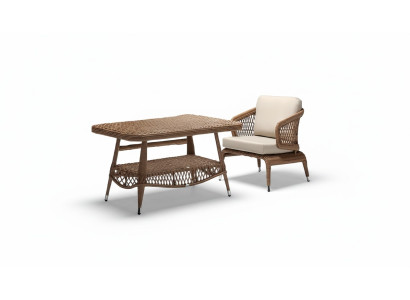 Gartenmöbel  Sessel Braun Couchtisch luxuriöse Design Moderne 2tlg Möbel