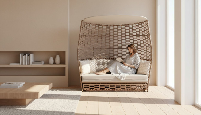 Beige Dreisitzer Garten Sitzmöbel Textil Sofa Edle Terrassen Möbel Hochwertig