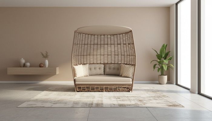 Beige Dreisitzer Garten Sitzmöbel Textil Sofa Edle Terrassen Möbel Hochwertig