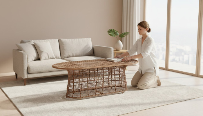 Couchtisch Braun Luxus Moderner Design Kaffeetisch Hochwertig Rattan Beistell