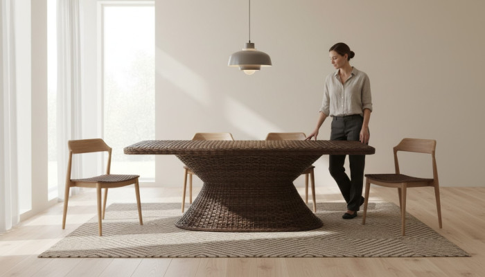 Couchtisch Braun Moderner Design Luxus Kaffeetisch Hochwertig Rattan Beistell