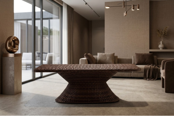 Couchtisch Braun Moderner Design Luxus Kaffeetisch Hochwertig Rattan Beistell