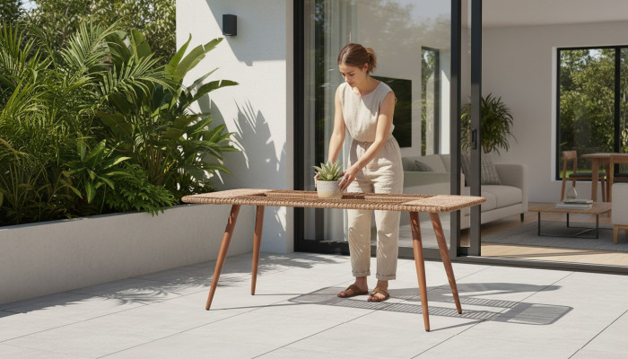 Couchtisch Hochwertig  Braun Moderner Kaffeetisch Rattan Beistell Design Luxus