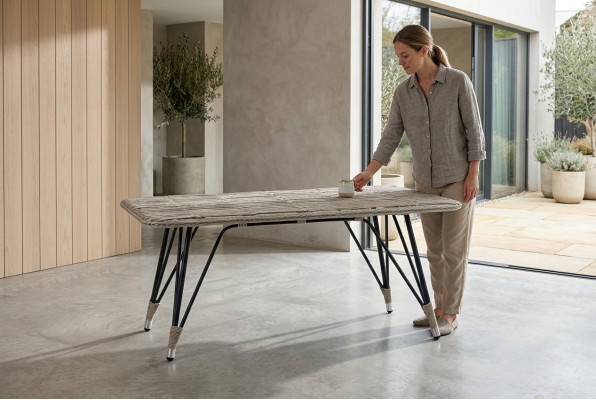 Couchtisch Grau Luxus Moderner Design stilvoll Kaffeetisch Hochwertig Rattan