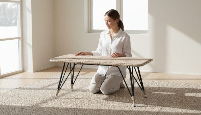 Couchtisch Grau Luxus Moderner Design stilvoll Rattan Kaffeetisch Hochwertig