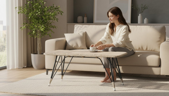 Couchtisch Luxus Grau Moderner Design stilvoll Kaffeetisch Hochwertig Rattan