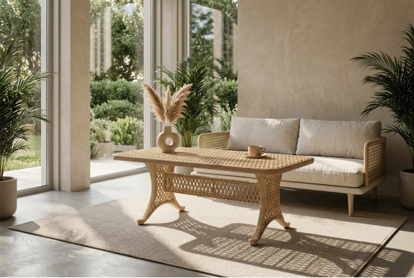 Couchtisch Hochwertig Beige Moderner Kaffeetisch Rattan Beistell Design Luxus
