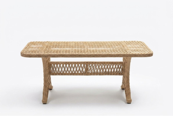 Couchtisch Hochwertig Beige Moderner Kaffeetisch Rattan Beistell Design Luxus