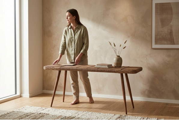 Couchtisch Braun Luxus Rattan Moderner Design stilvoll Kaffeetisch Hochwertig