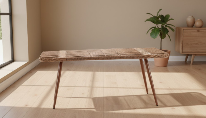 Couchtisch Rechteckig Beige Luxus Rattan Moderner Design Kaffeetisch Hochwertig