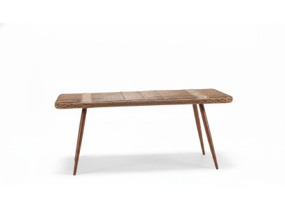 Couchtisch Rechteckig Beige Luxus Rattan Moderner Design Kaffeetisch Hochwertig
