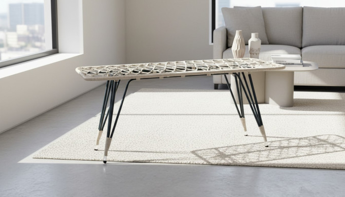 Couchtisch Luxus Grau Rattan Moderner Design stilvoll Kaffeetisch Hochwertig