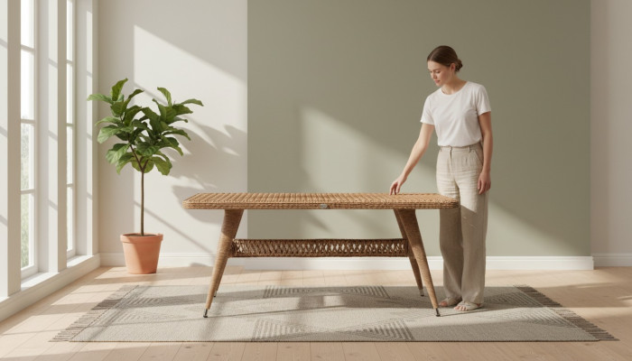 Couchtisch Rattan Braun Luxus Hochwertig Moderner Design stilvoll Kaffeetisch