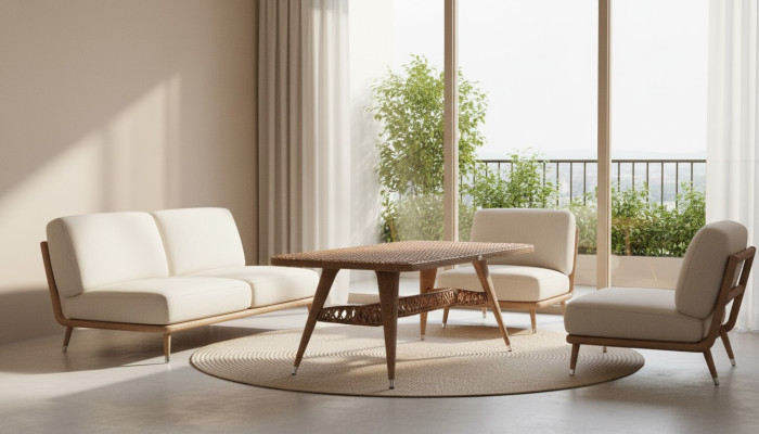 Couchtisch Rattan Braun Luxus Hochwertig Moderner Design stilvoll Kaffeetisch