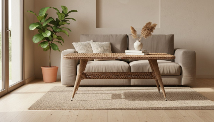Couchtisch Rattan Luxus Hochwertig Moderner Design stilvoll Kaffeetisch Braun