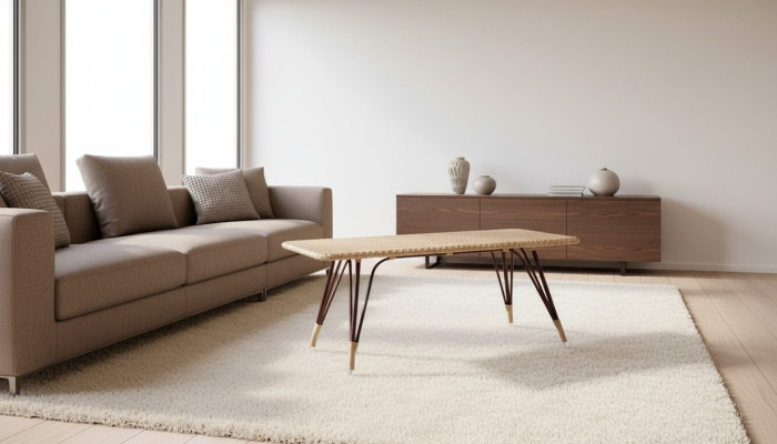 Couchtisch Rattan Beige Luxus Hochwertig Moderner Design stilvoll Kaffeetisch