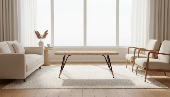 Couchtisch Rattan Moderner Beige Luxus Hochwertig  Design stilvoll Kaffeetisch