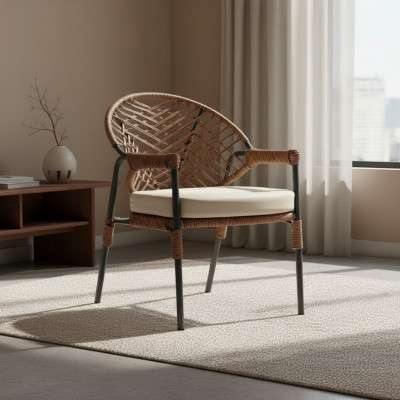 Stuhl  Hochwertig Terrasse Braun Luxus Modern Stühle stilvoll Rattan Stil