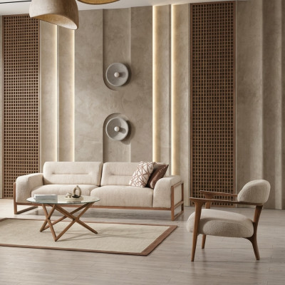 3 Sitzer Sofas Couch Polster Sofagarnitur Sessel Wohnzimmer Design Textil Stoff