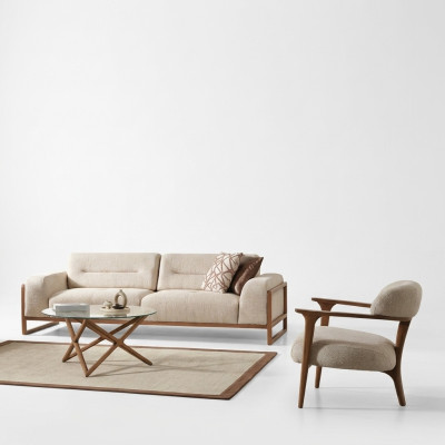3 Sitzer Sofas Couch Polster Sofagarnitur Sessel Wohnzimmer Design Textil Stoff