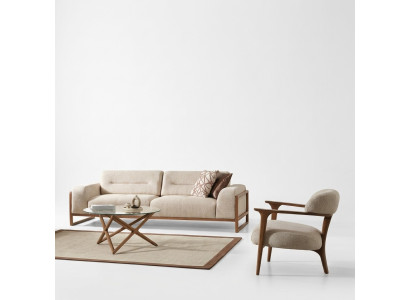 3 Sitzer Sofas Couch Polster Sofagarnitur Sessel Wohnzimmer Design Textil Stoff