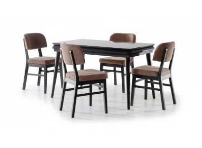Esszimmer Set Luxus Schwarz Stuhl Set 4x Stühle Essgruppe Garnitur Lehnstühle