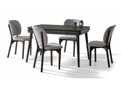 Esszimmer Set Ausziehbar Esstisch 4x Stühle Modern Set Schwarz Essgruppe 5tlg