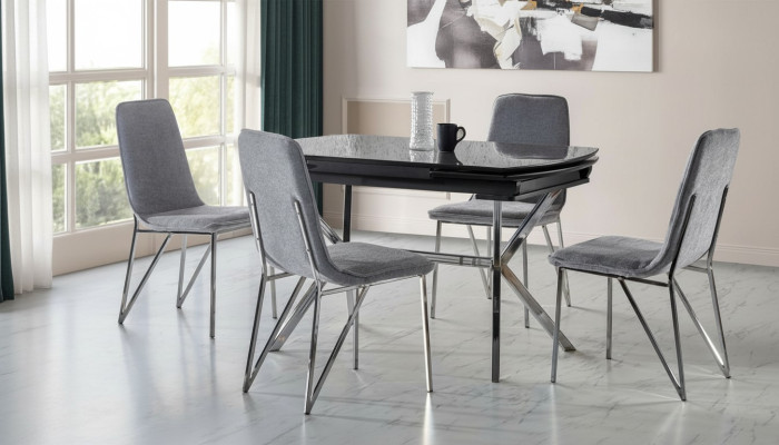 Esszimmer Set Grau Garnitur Tisch 4x Stühle Design Modern Möbel Luxus Esstisch