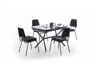 Esszimmer Set Schwarz Esstisch Garnitur Tisch 4x Stühle Design Möbel Luxus