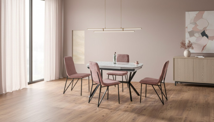 Esszimmer Set Rosa Garnitur Tisch 4x Stühle Design Modern Möbel Luxus Esstisch