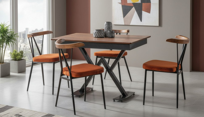Esszimmer Set Braun Modern  Garnitur Tisch 4x Stühle Design Möbel Luxus Esstisch