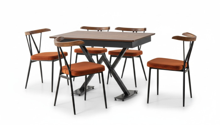 Esszimmer Set Braun Modern  Garnitur Tisch 4x Stühle Design Möbel Luxus Esstisch