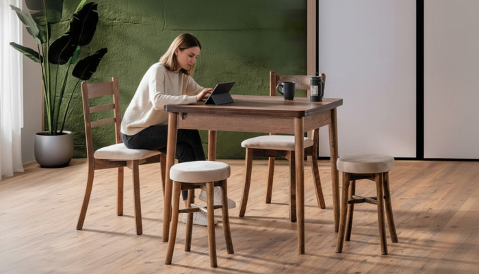 Esszimmer Set Hochwertig Garnitur Tisch 2x Stühle Design Modern 2x Hocker Möbel