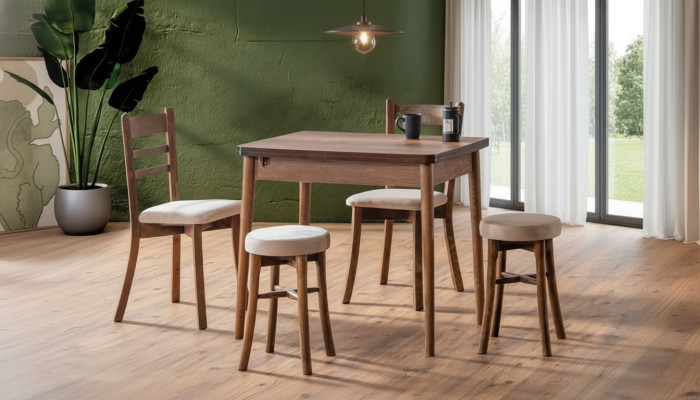 Esszimmer Set Hochwertig Garnitur Tisch 2x Stühle Design Modern 2x Hocker Möbel