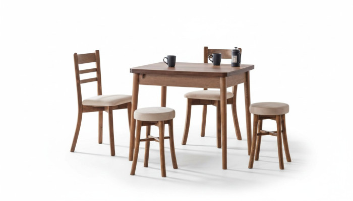 Esszimmer Set Hochwertig Garnitur Tisch 2x Stühle Design Modern 2x Hocker Möbel