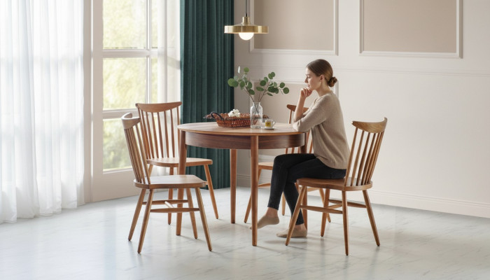 Esszimmer Set Hochwertig Garnitur Rund Tisch 4x Stühle Design Modern Möbel Braun