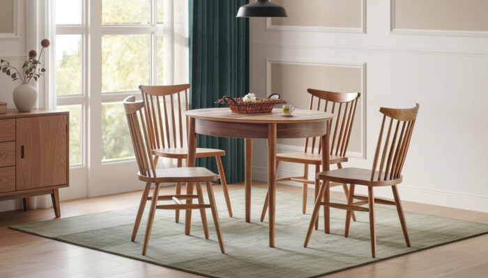 Esszimmer Set Hochwertig Garnitur Rund Tisch 4x Stühle Design Modern Möbel Braun