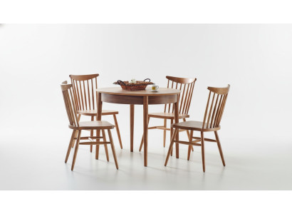 Esszimmer Set Hochwertig Garnitur Rund Tisch 4x Stühle Design Modern Möbel Braun