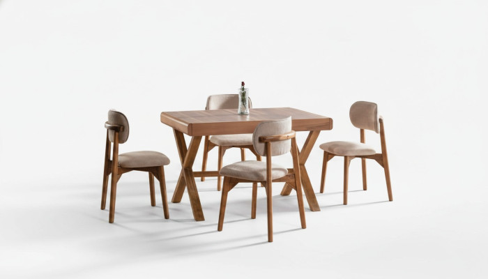 Esszimmer Set Hochwertig Garnitur Tisch 4x Stühle Design Modern Möbel Braun