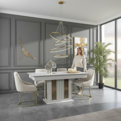 Esszimmer Set Hochwertig Garnitur Tisch 4x Stühle Design Modern Möbel Weiß