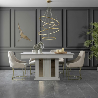 Esszimmer Set Hochwertig Garnitur Tisch 4x Stühle Design Modern Möbel Weiß