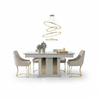 Esszimmer Set Hochwertig Garnitur Tisch 4x Stühle Design Modern Möbel Weiß