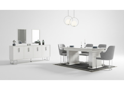 Esszimmer Set Weiß Garnitur Tisch Sideboard 4x Stühle Design Modern Möbel