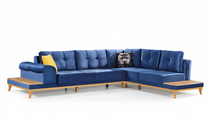 Ecksofa Blau Stoff L Form Sofa Couch Design Couch Polster Textil Modern Sofas