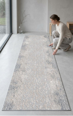Teppich Grau-Weiß Kunstfaserteppich Kurzflor Wohnzimmer Designer Teppiche