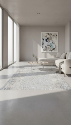 Teppich Grau-Weiß Kunstfaserteppich Kurzflor Wohnzimmer Designer Teppiche