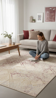 Teppich Kunstteppich Design Gradient Rosa-Beige Kurzflor Wohnzimmer Teppiche