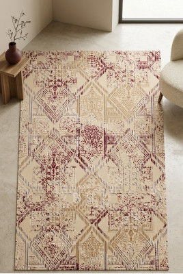 Teppich Kunstteppich Design Gradient Rosa-Beige Kurzflor Wohnzimmer Teppiche