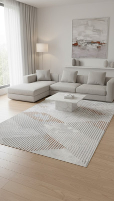 Teppich Kurz Flor Geometrisches Muster Wohnzimmer Flur Foyer Beige Braun
