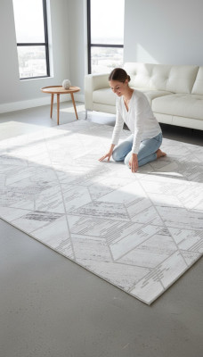 Teppich Kunstfaserteppich Abstrakt Geometrisches Muster Kurz Flor Beige